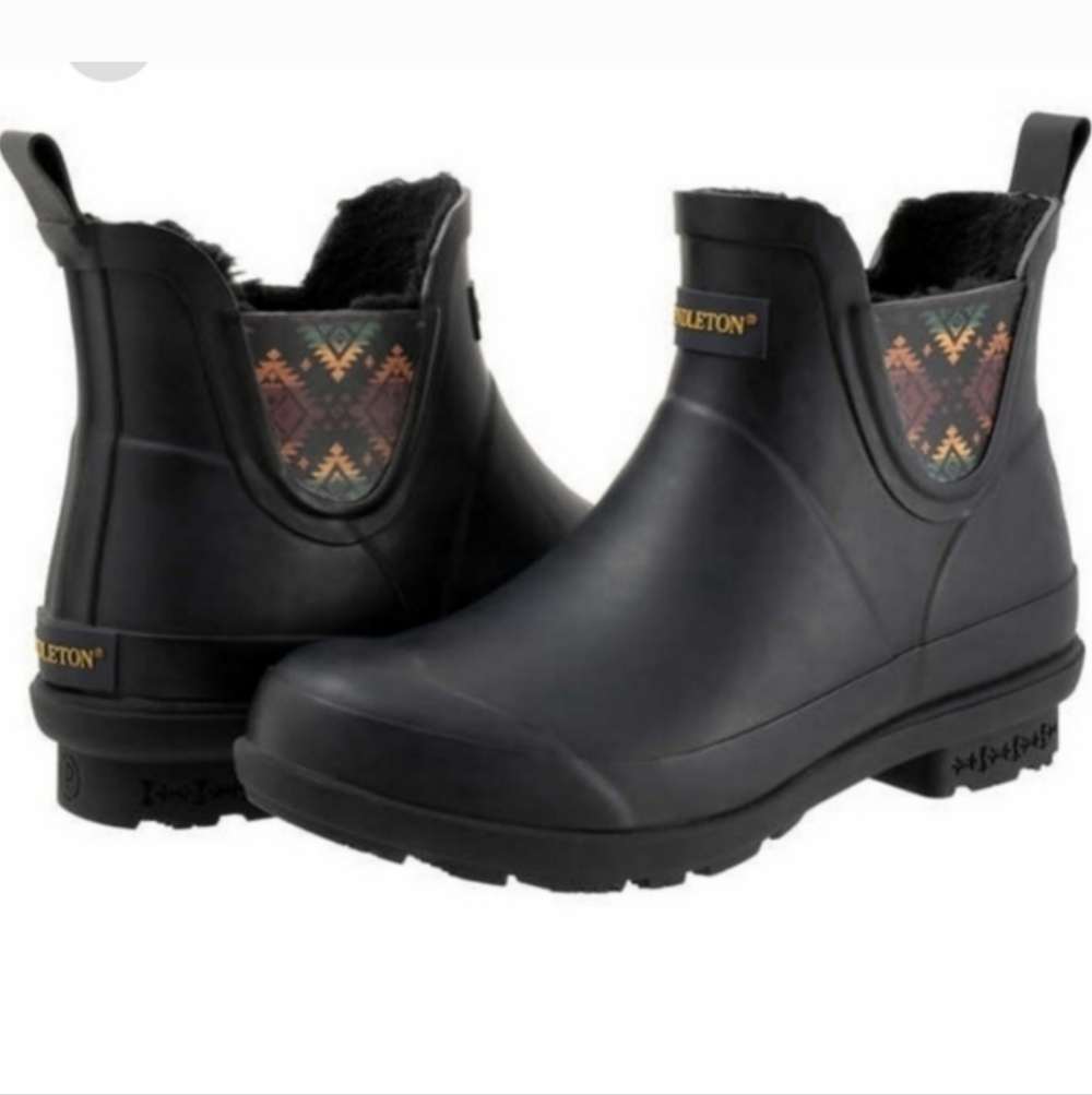 Pendleton Black Ankle Rain Boots with Aztec Accent